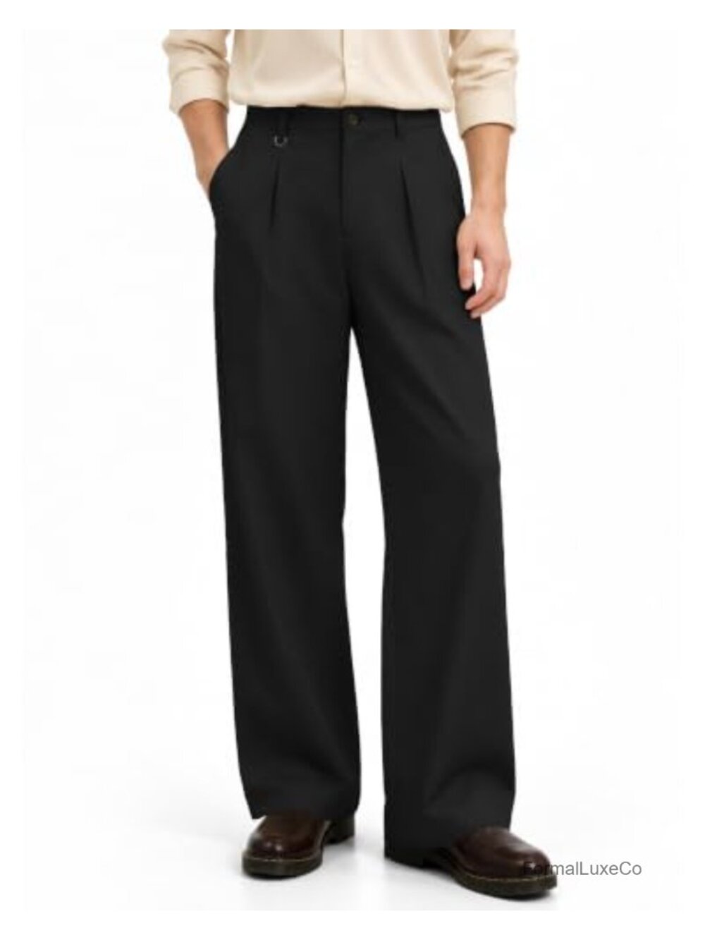 Men's Wide Leg Pleated Dress Pants Drawstring Elastic Waist Slacks